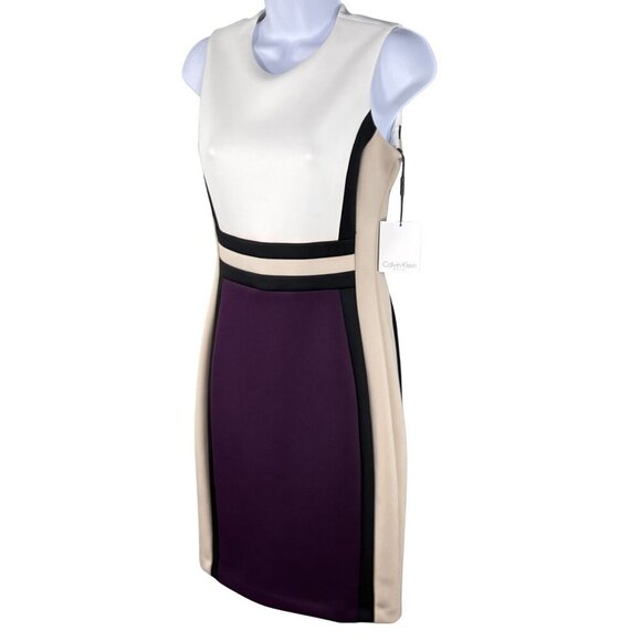 Calvin Klein NWT Womens 4 Colorblock Sleeveless Sheath Dress Purple Career Wear - Picture 6 of 16